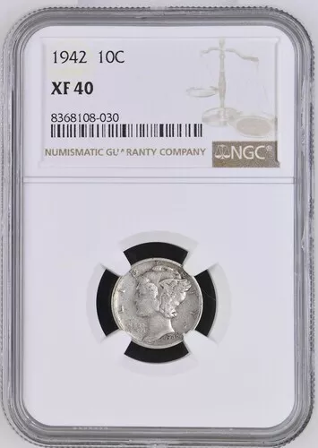 1942 Philadelphia Mint Mercury Dime 10 Cent NGC XF 40