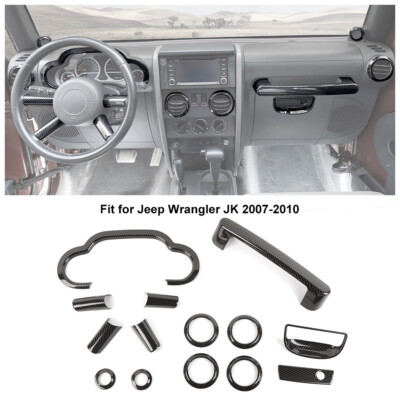 14Pcs Dash Console Decor Trim Cover for Jeep Wrangler JK 2007-2010 Carbon Fiber