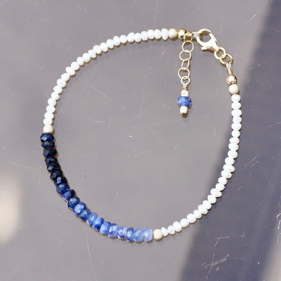 Brazalete Natural Ombre Zafiro y Perla Oro Amarillo 14K Relleno 7 1/5" - 7 3/4 Foto 3 de 4