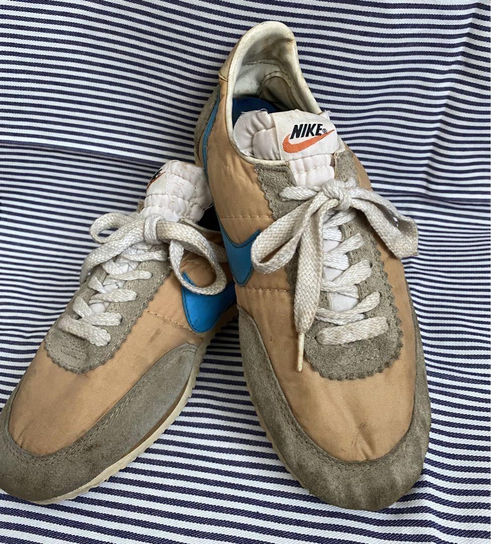 Nike Waffle Trainer Beige x Light Blue Made in Taiwan 70s