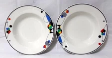 Lynns China Mystique Art Deco Mid Century Modern Rim Soup Bowl Set 2