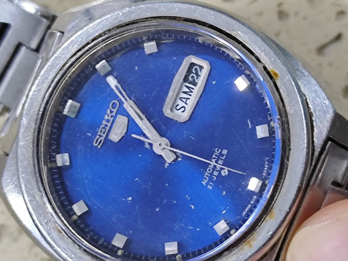 SEIKO 6119 - 8273 AUTOMATIC men's Wristwatch day/date Blue Dial
