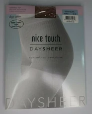 VTG Nice Touch HugAlon Control Top Nylons Pantyhose Sz D Soft Taupe USA Made