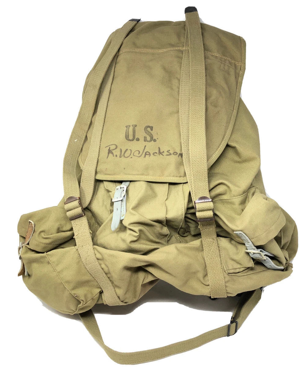 Vintage WW2 US Army Military Field Backpack Rucksack Canvas Bag With Frame  1943