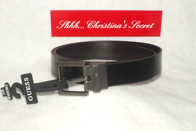 NWT GUESS Mens Belt Reversible Black Brown Dark Gunmetal  display picture 3