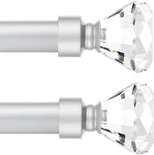 knobelite (2 Pack)1-Inch Diameter Single Window Treatment Curtain Rod, Crystal