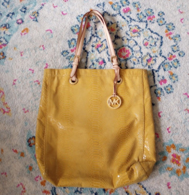 MICHAEL KORS Mustard Reptile Snake Print Shoulder Tote Bag Handbag Leather Strap