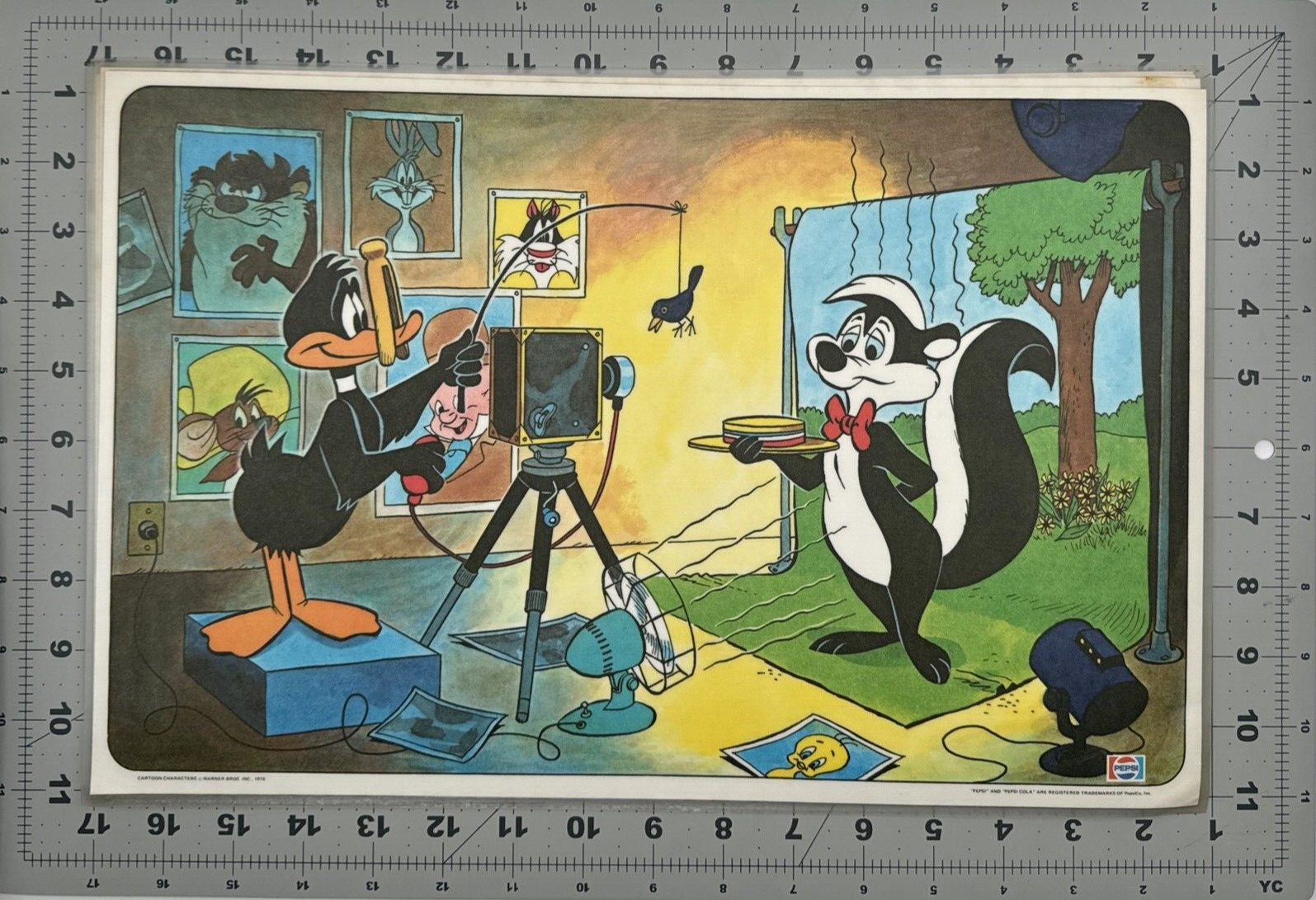 Vintage 1976 Pepe Le Pew & Daffy Duck Laminated Placemat Set of 4