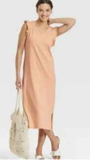 NEW NWT Universal Threads Goods Co. Peach Long Dress XS 100 cotton Casual
