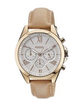 NEW FOSSIL ROSE GOLD TONE,ROMAN NUMBERS,BEIGE MAUVE LEATHER BAND WATCH BQ3003