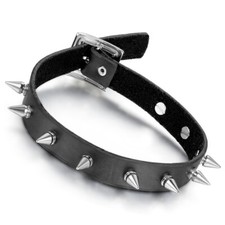 Punk Women Unique Black Leather Choker Spike Gothic Rivet Buckle Collar Necklace