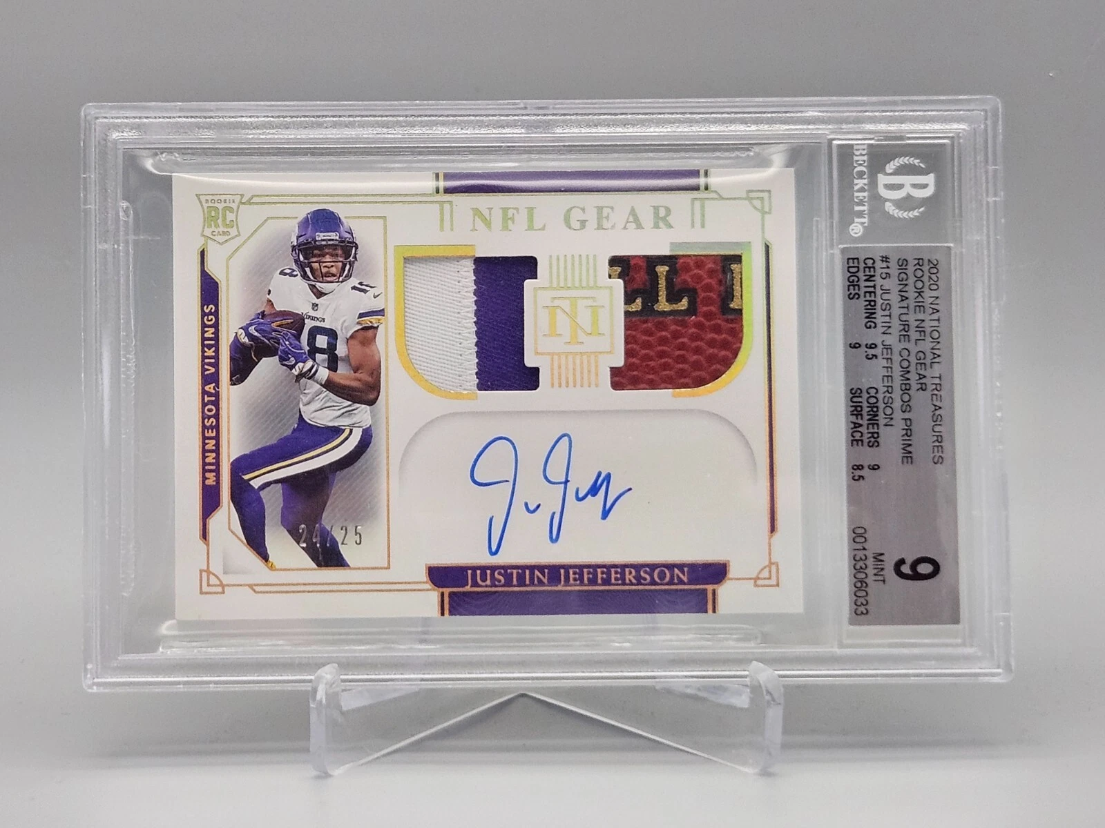 Justin Jefferson Panini National Treasures Rookie NFL Gear Signatures Combos #JUJ Prime