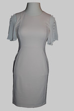 CALVIN KLEIN Women's Back Zip Midi  Dress Light Beige  Size-8 Short Sleeve NWOT