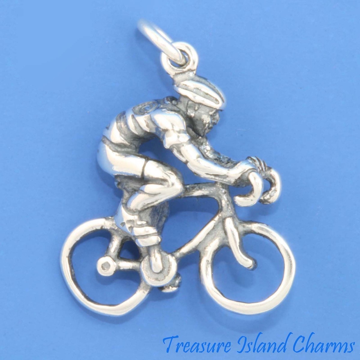 Bike Bicycle Racer Cyclist 3D 925 Solid Sterling Silver Charm Cycling USA  MADE
