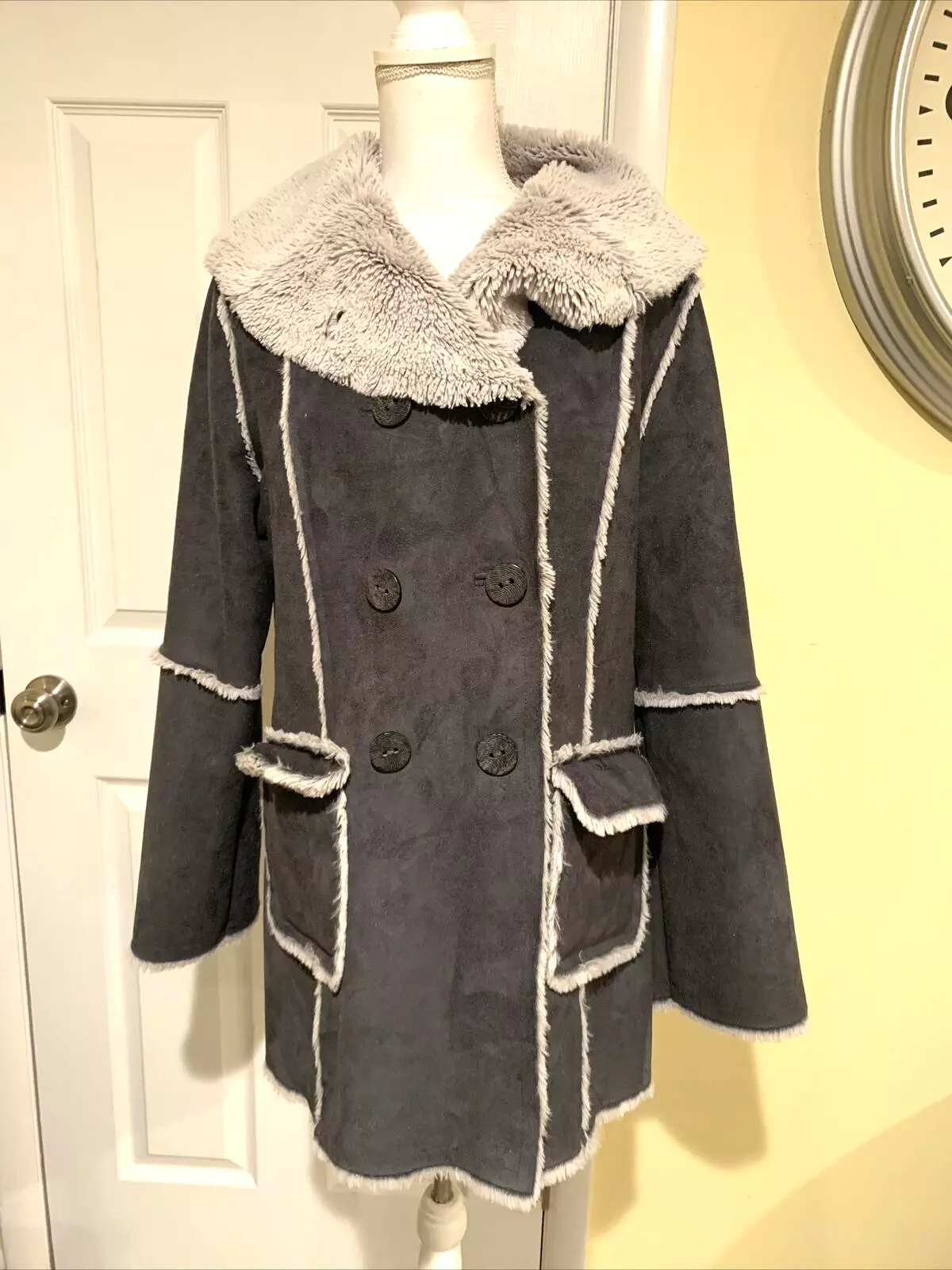 lole faux suede leather patch sherpa fur lined parka jacket