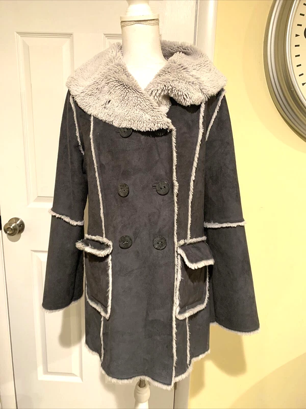 lole faux suede leather patch sherpa fur lined parka jacket
