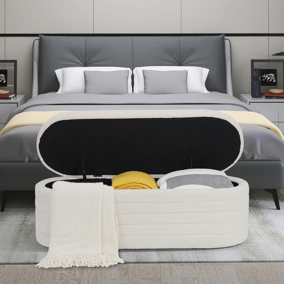 Banco otomano de almacenamiento de 45,5 pulgadas sofá extremo de cama reposapiés para dormitorio sala de estar Foto 3 de 4