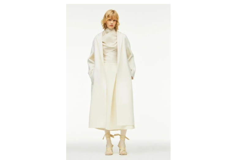 Zara Womens A/W 2022 Ivory Wool Coat Mid Length Open front US M L