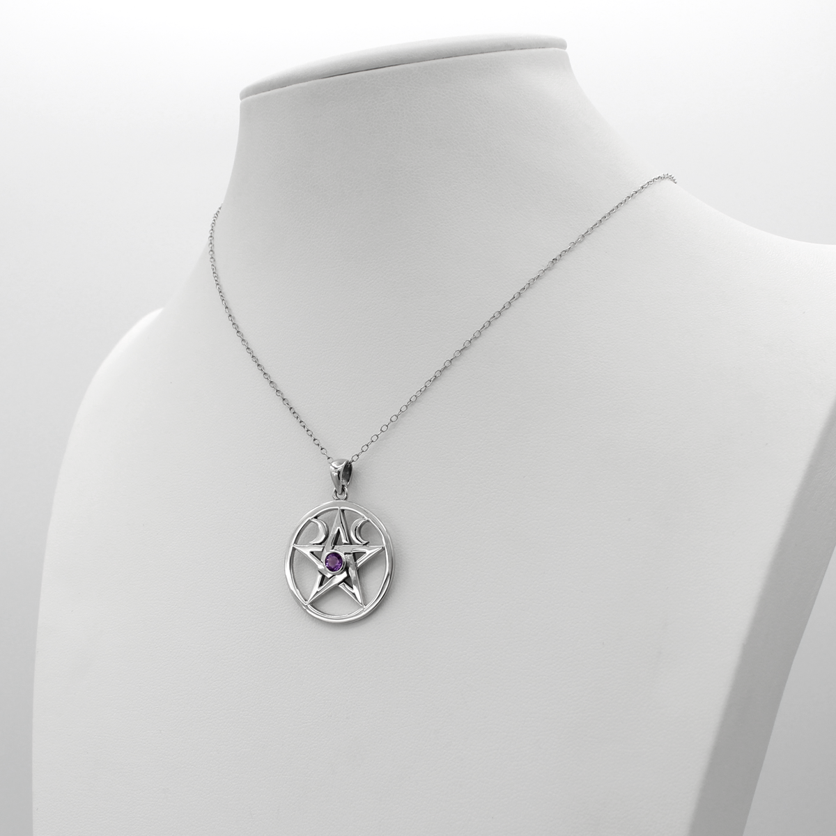Amethyst Pentacle Pendant Necklace - .925 Sterling Silver Witch Pagan Jewelry For Women