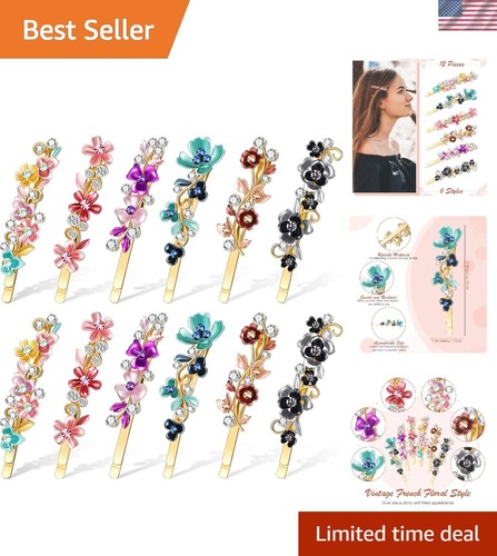 Elegant 12-Piece Vintage Flower Hairpin Set - Chic Decorative Hair Accessories