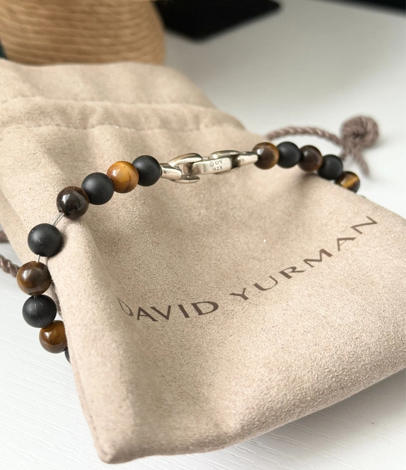 Pulsera David Yurman Plata de Ley Ónix Negro Ojo de Tigre Cuentas Espirituales Foto 4 de 4