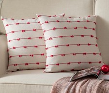 Boho Christmas Throw Pillow Covers 22x22 inches Beige and Red, Set of 2 Moder...