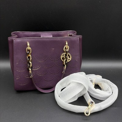 Michael Kors Leather Sofia Medium Tote Bag Purple Shoulder Strap + Double Handle