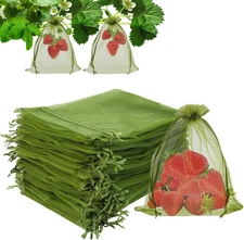 100Pcs Fruit Protection Bags 4X6 Inch, Olive Green Netting Cover Bags Drawstring