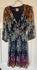 Oleg Cassini silk women's multicolor wrapped dress size 10 VTG