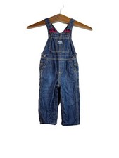 Oshkosh B'Gosh Denim Bib Overalls Vestbak Button Up Snaps Flannel Size 24 Months