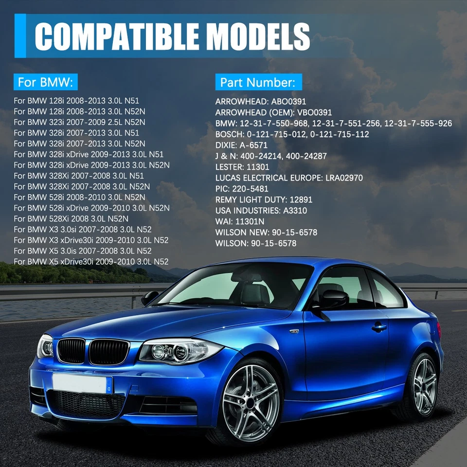 Alternator For BMW 328i 2007-2013 328i xDrive 2009 400-24214 400-24287 11301 Foto 2 de 4