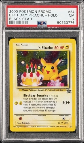 2000 POKEMON PROMO BLACK STAR #24 BIRTHDAY PIKACHU-HOLO PSA 7