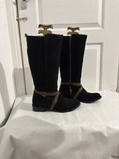 Redfoot Black Suede Knee High Boots Size 6 39 Wide Calf Dual Width Zip Riding