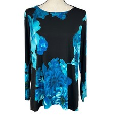 Susan Graver Small Tunic Top Hi-Low Curved Hem Long Sleeve Stretch Round Neck
