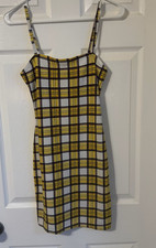 Boohoo Womens Clueless Yellow Black Plaid Mini Bodycon Dress 8
