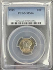 PCGS 1945 MS66 SILVER MERCURY DIME 10C HI GRADE NICE TONING
