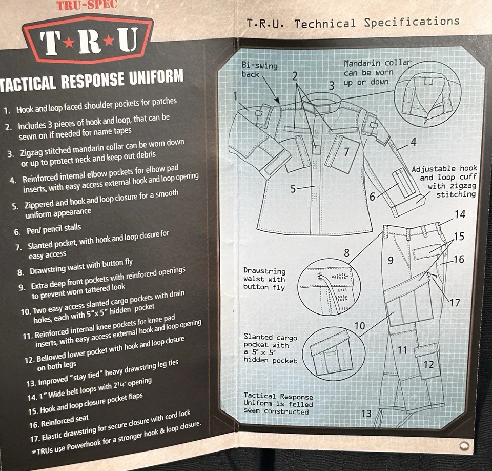 TRU SPEC TACTICAL RESPONSE UNIFORM T.R.U. SHIRT Large Long BLACK NWT - Image 4 of 4