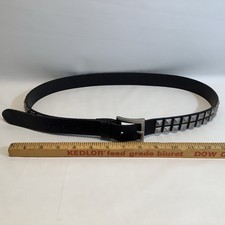 Black Silver Tone Studded Belt Large Utility 444/445 Genuine Leather 46  X 1   