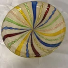 Murano Art Glass Bowl 8” Latticino Ribbon Gold Aventurine Vintage Italy Sm Nick