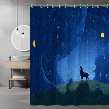 Blue Night Forest Tree Horse Shower Curtain Print