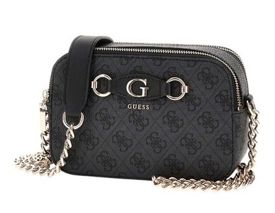 Neu GUESS IZZY Camera Bag Crossbody Tasche Damen Coal Logo Schwarz Grau 