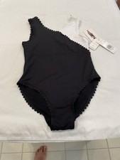 Habitual Kid Scalloped 1 Piece Bathing Suit, Size 12, Black /White