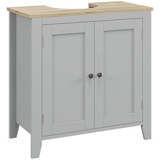 kleankin Bathroom Pedestal Under Sink Cabinet with Adjustable Shelf, Grey
