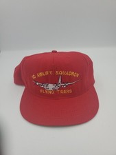 Vtg USA Made Military Snap Back Hat Flying Tigers 2D Airlift Squadron Red