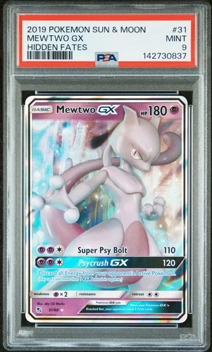 2019 POKEMON SUN & MOON HIDDEN FATES #31 MEWTWO GX PSA 9