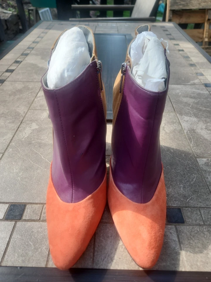 Botas al Tobillo Raras De Colección Calvin Klein Aubrey Púrpura Naranja Tostado Para Mujer 11M Gamuza Foto 2 de 4