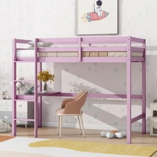 Twin High Loft Bed,Rubber Wood  Loft Bed with Safety Guardrail,built-in desk,la