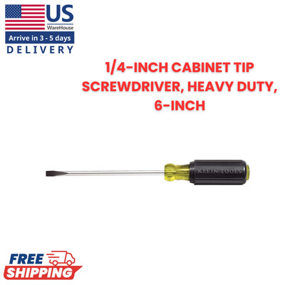1/4 in Cabinet-Tip Flat Head Screwdriver, Klein Tools 605-6, Heavy-Duty 6'' Shank