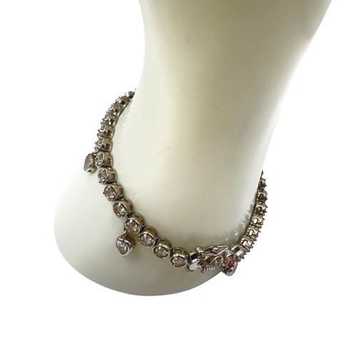 Sterling Silver Dangling Heart Tennis Bracelet Cubic Zirconia CZ Size 7 925 - Picture 10 of 18
