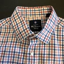 Ben Sherman Dress Shirt Men's Blue, Red Plaid 15-15.5 32-33. Stretch Buttton Up